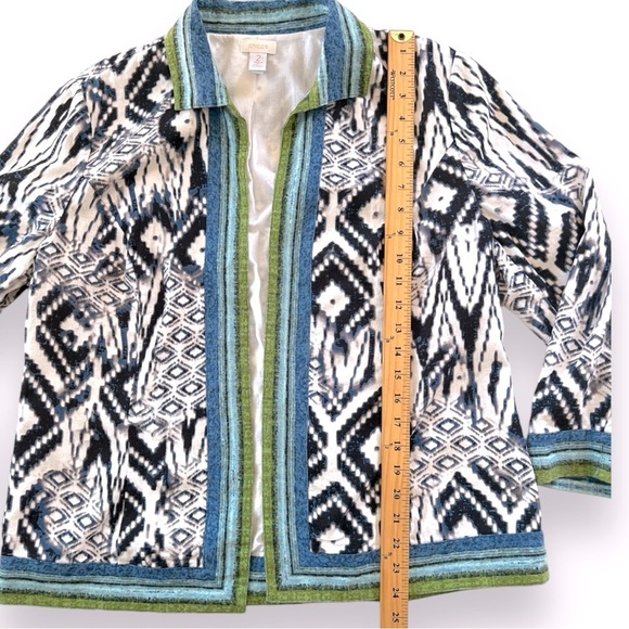 Chico’s Linen Multi Print Open Front Jacket Size 2 US Large - Picture 3 of 6